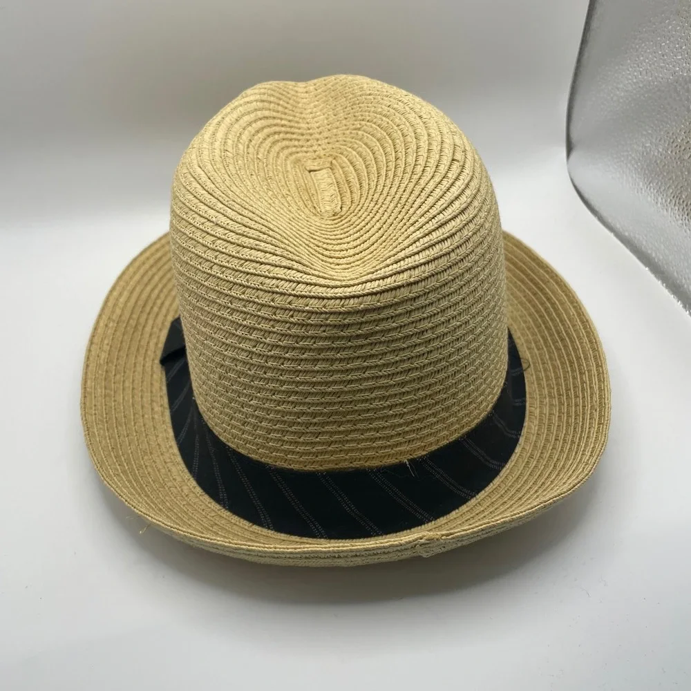 Perry Ellis‎ Portfolio Straw Fedora Hat Mens S/M Black Band Casual